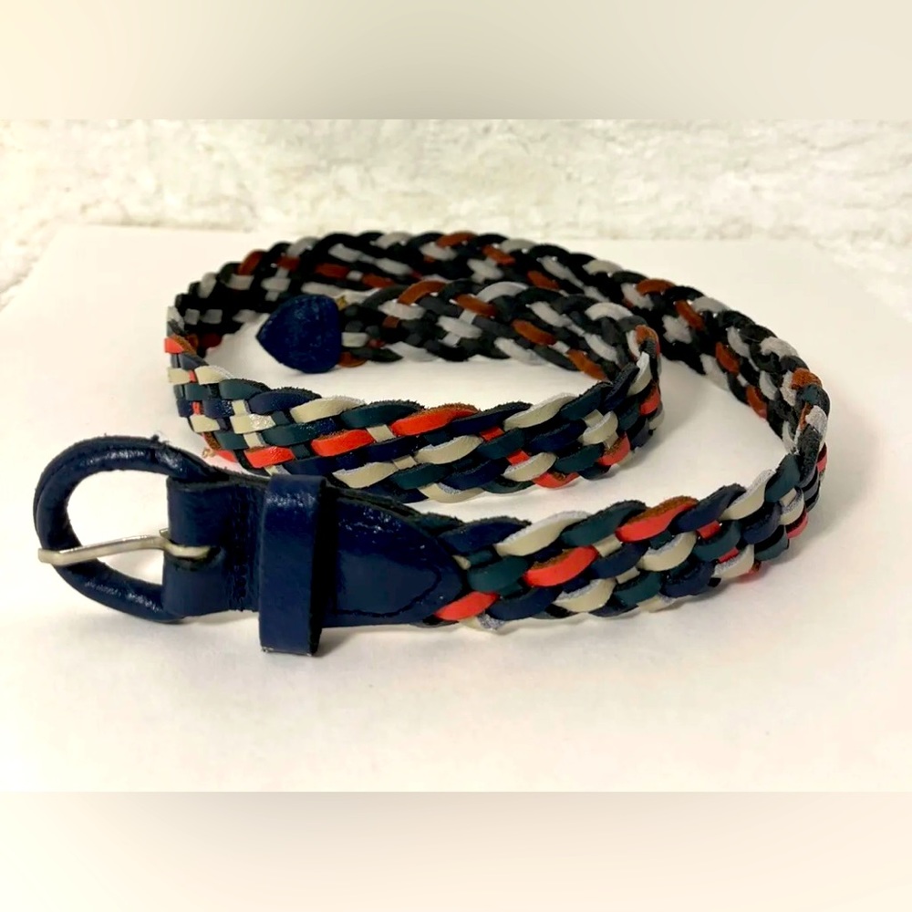 Argentina-70s/80s Vintage, Navy/Multicolored, Leather, Braided,‎ Belt. Size-S/M